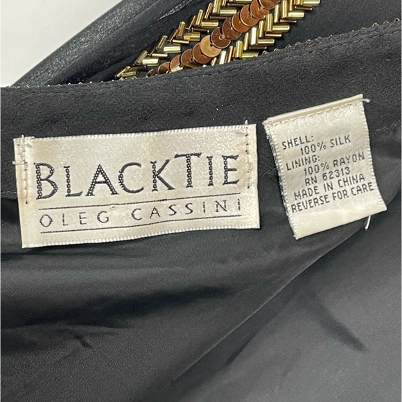 BLACK TIE BY OLEG CASSINI SILK BEADED DECO EMBELLISHED SHEER PANEL TUNIC BLOUSE - Picture 12 of 12